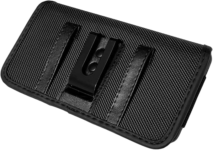 Nylon Cellphone Holster for iPhone 12/13/14/15 Pro Max/Plus, Samsung Galaxy A04S A13 A14 A15 S22 S23 S24 Plus- Horizontal Case Canvas Waist Carrying Pouch with Belt Clip/Loops, Black