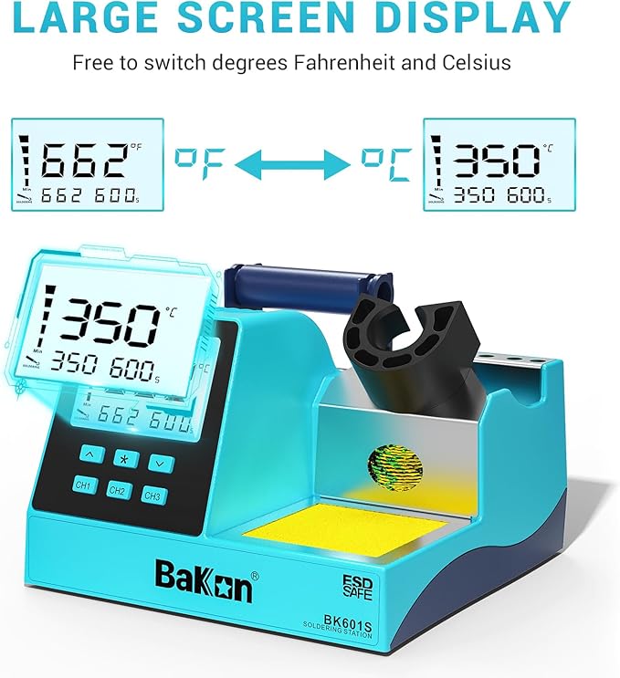 90w Soldering Station, Electronic Digital Display Soldering Iron Station Kit with 3 Presets Modes, 356℉～896℉,°C/°F Conversion,Sleep Mode, 5 Extra Solder Iron Tips,Solder Sucker,Soldering Wire,Tweezers