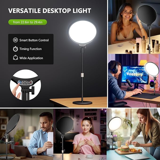 Aureday 10.5” Dimmable Desktop Ring Light with Stand and Phone Holder, 24W Full-Screen LED Ring Light for Desk, Video Conference Lighting for Laptop, Zoom Lighting for Computer, Live Stream, TikTok