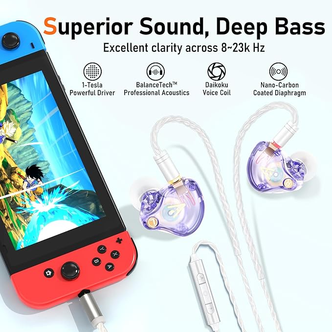 Vibes 202M Wired Earbuds - HiFi in Ear Monitor Headphones - Noise-Isolating Ear Buds w/ Mic - Clear Sound, Deep Bass & Comfort-Fit Gaming Earphones - MMCX to 3.5mm & Silver Plated Cord, Carrying Case