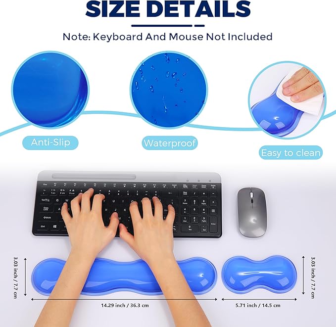 Gel Wrist Rest for Keyboard and Mouse, Wrist Rest for Keyboard, Mouse Wrist Support, Pain Relief, Cool Touch, Non-Skid, Keyboard and Mouse Wrist pad Set