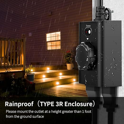 Minoston Outdoor Timer for Lights 2 Pack, Dusk Dawn Outdoor Timer Outlet 2, 4, 6, 8 Hour with 2 Grounded Outlets, Outdoor Light Timer Weatherproof for Halloween Christmas Light, ETL Listed, (MP41T)