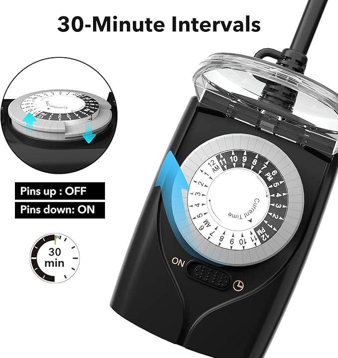 HBN Outdoor Timer Outlet Waterproof, 24 Hour Mechanical Light Timers for Electrical Outlets Outdoor Weatherproof, 2 Grounded Outlets for Christmas Lights, Holiday Decorations, 15A 1/2HP