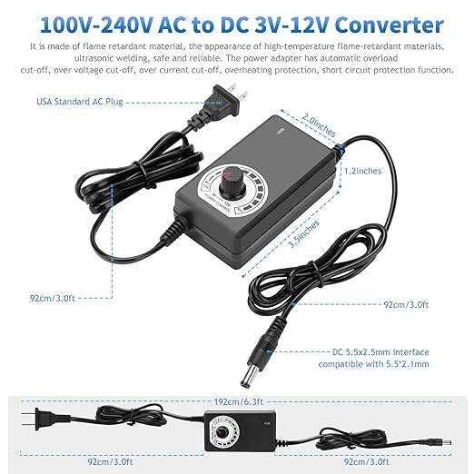 3X 120mm Computer Fan with AC Plug, AC 110V 120V 220V 240V Cabinet Cooling Fan with Speed Controller, Cooling for Windows, Plant Cabinet, Crawl Space, Basement, Laundry Room, Garage, Attic