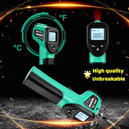 OnniOne Infrared Thermometer Gun for Cooking, -58℉~1022℉, Digital Laser Temperature Gun for Blackstone Pizza Oven Reptiles, IR Thermometer with Carrying Storage Case, Larger Font, LCD Backlit, Green
