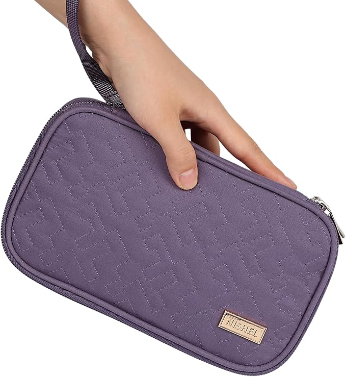 NISHEL Travel Cord Organizer Case, Double Layers Tech Electronic Bag, Essentials for Charger, Cable, Phone, Flash drive, Purple