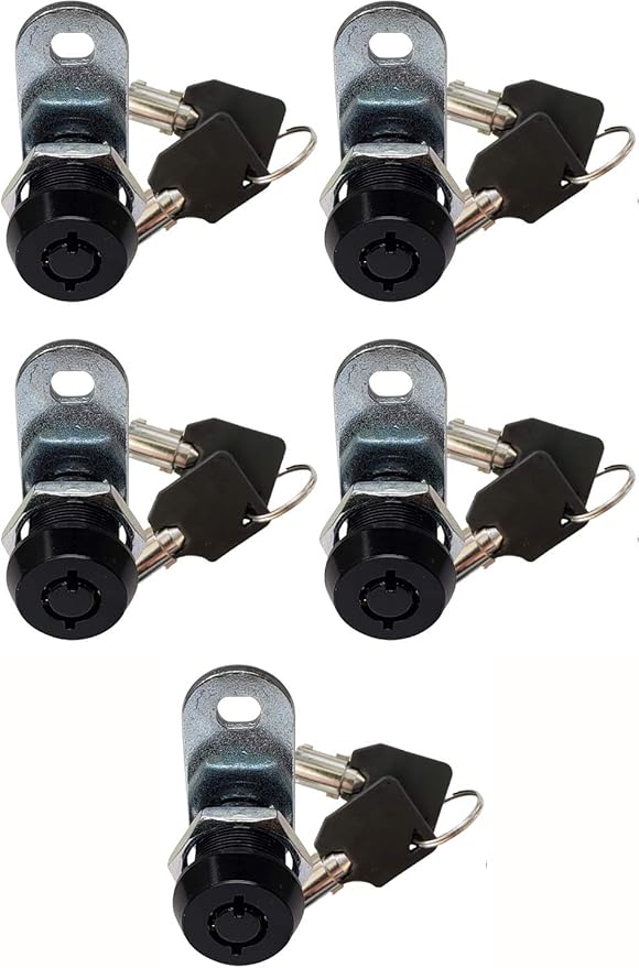 Admiral Locks Tubular Cam Lock, Keyed Alike Removable Key RV Compartment Storage Lock Cabinet Locks (Black Pack of 5, 5/8" 180°)