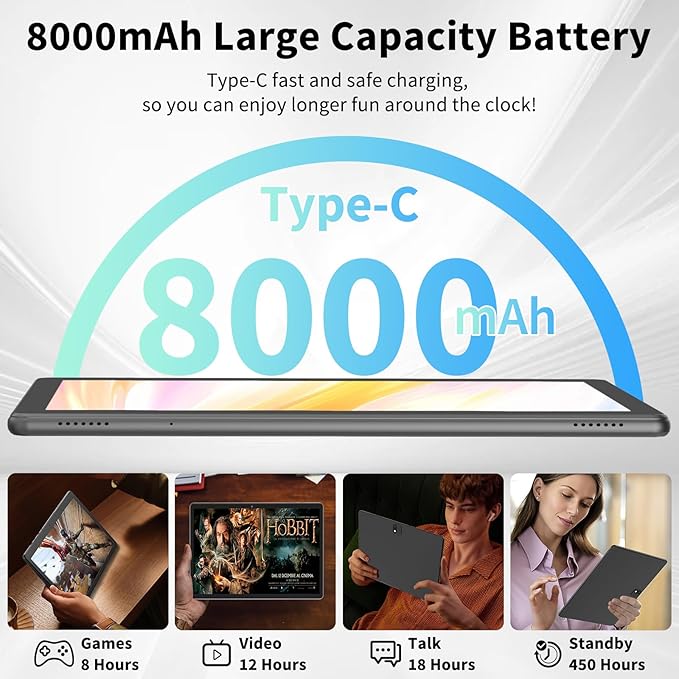 2025 Tablet, Android 14 Tablets 10 inch with Keyboard, 26GB RAM+256GB ROM(2TB Expand), 2-in-1 Tablets with 8-Core, 8000mAh, 5G WiFi, Widevine L1, GMS, with Case, Keyboard, Mouse, Stylus (Green)