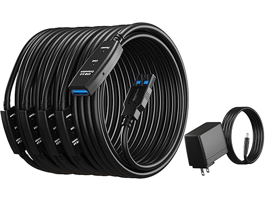 100 Feet Active USB Extension Cable 3.0 Male to Female with 3 Extension chipsets Signal Booster - Repeater Cord 30 Meters / 100 Feet (AC Power Supply Included)