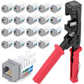 Everest easyJACK - 45° Angled Speed Termination Keystone Tool Set - with 20-Pack of RJ45 Cat6 Keystone Jacks in Purple (Slim Profile Design) - Time Saver Network Punch Down Tool Cat6