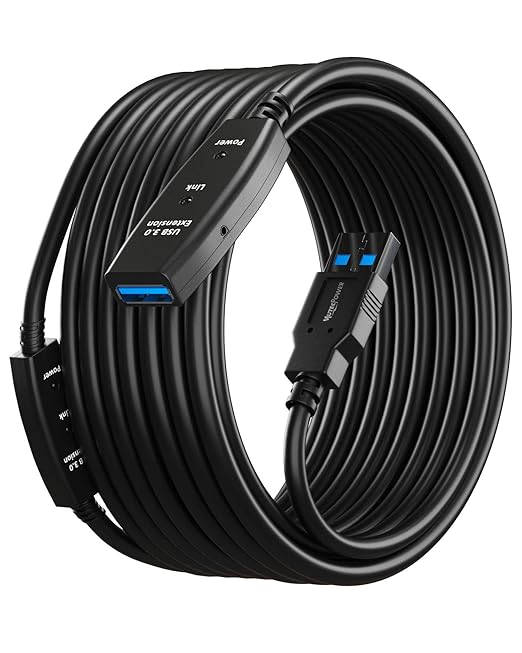 50 Feet Active USB Extension Cable 3.0 Male to Female with 2 Extension chipsets Signal Booster - Active Extension/Repeater Cord 15 Meters / 50 Feet (AC Power Supply Included)