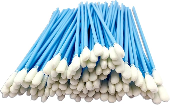 100 Pcs Solvent Resistant Professional Lint Free Swabs, 6.37" Long Handle Foam Swabs for Electronics, Camera Sensors, Printers, Optical Lenses