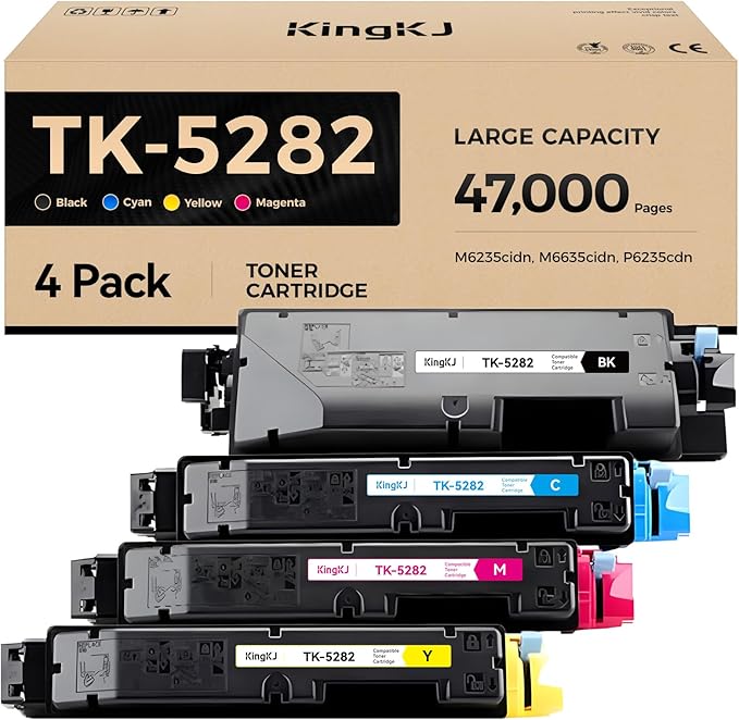 TK5282 TK-5282 Toner Cartridges 4-Pack High Yield Replacement for Kyocera TK-5282K TK-5282C TK-5282M TK-5282Y Compatible with ECOSYS M6235cidn M6635cidn P6235cdn Printers Ink Black Cyan Magenta Yellow