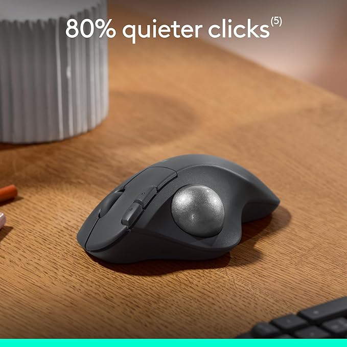 Logitech Ergo M575S Wireless Trackball Mouse, Wireless Ergonomic Mouse with Bluetooth and Encrypted Dongle, Comfortable Thumb Control, Precise and Smooth Tracking, for PC/Mac - Black Silver Ball