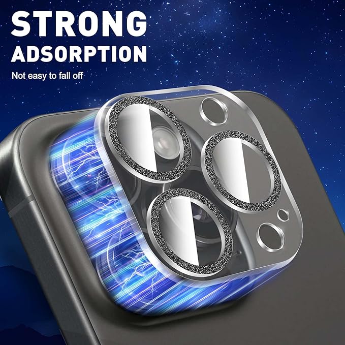 LucBuy 3PCS Sparkling Camera Lens Protector for iPhone 12 Pro Max, Full Clear Acrylic Cover with Shiny Colorful Glitter Designed Decoration Back Camera Protector