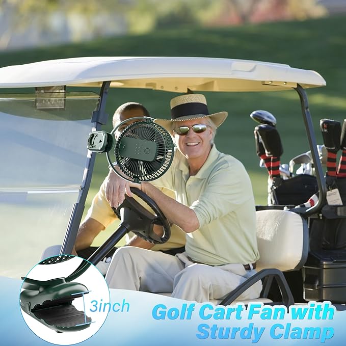 12000mAh Clip on Fan 30H Longest Runtime, 8in Portable Fan Rechargeable, Ultra Quiet with Heavy-Duty Clamp, USB Desk Fans for Golf Cart,Office Desk, Treadmill, Camping, Bedroom