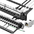 Jadaol 24 Port Shielded Patch Panel Rack or Wall Mount 19-Inch, 1U Cat6A Network Panel Preloaded with 24 Keystone Couplers Plus 1 Spare, 10Gbps Ethernet Panel with Cable Management & Back Support Bar