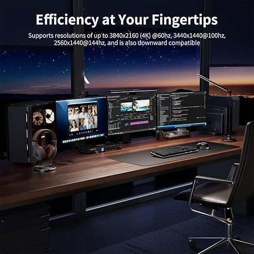 TESmart USB 3.0 HDMI KVM Switch 3 Monitors 4 Computers 4K@60Hz, Headset, Audio&Microphone, EDID emulators, Hotkey Switch, Wired Network, Rack-Ears, 4 Port Triple Monitor KVM Switch with All Cables