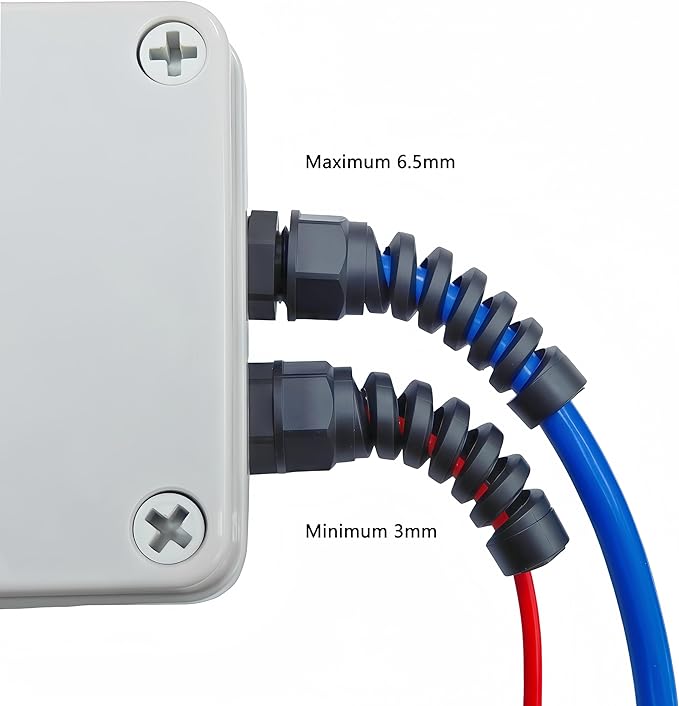 20 Pcs Waterproof Cable Gland, PG7 Thread(3-6.5mm), Made of PA66 Material,waterproof wire grommet Strain Relief Cord Connectors,Suitable for Various Electrical Installations