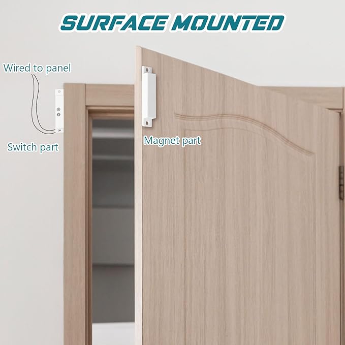 20 Sets NC Wired Surface Mounted Alarm Magnetic Door Contact Sensor Door Window Reed Switch Sensor with Double Side Tape for Security