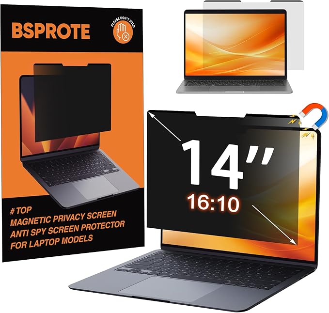 Magnetic Laptop Privacy Screen 14 Inch 16:10 Display- Removable Anti-Glare Blue Light Filter, Computer Privacy Screen Shield, Not for 14'' Laptops with 16:9 Resolution