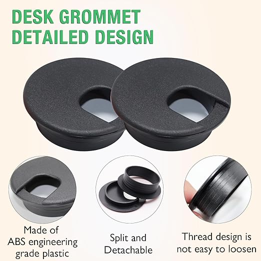 10 Pcs Desk Grommet 1-3/8" / 35 mm, Desk Cord Hole Cover, Cable Grommet ABS Plastic, Desk Hole Grommet for Home & Office Pc, Detachable Cable Cord Organizer-Black
