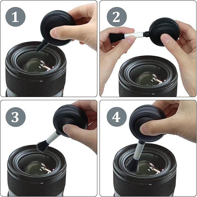 Lens Cleaning Kit Contains 2 Pcs Rubber Rocket Air Blower Duster, Lens Cleaning Pen, Blower Brush Dust Cleaner and Carrying Pouch, for Lens, Camera, SLR, Telescope, Magnifying Glass, Phone