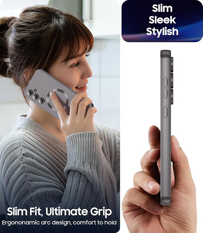 Magnetic for Samsung Galaxy S25 Plus Case [Compatible with MagSafe][Built-in Camera Lens Protector] Slim Soft Silicone Bumper Shockproof Metallic Luster Phone Case (Gray)