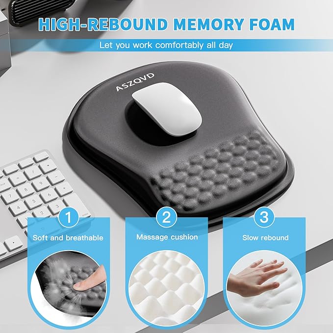 Mouse Pad with Wrist Rest, Ergonomic Mousepads with Wrist Support, Soft Lycra Fabric Memory Foam Office Desk Accessories for Comfort/Pain Relief/PC Gaming/Computer/Laptop (Black)