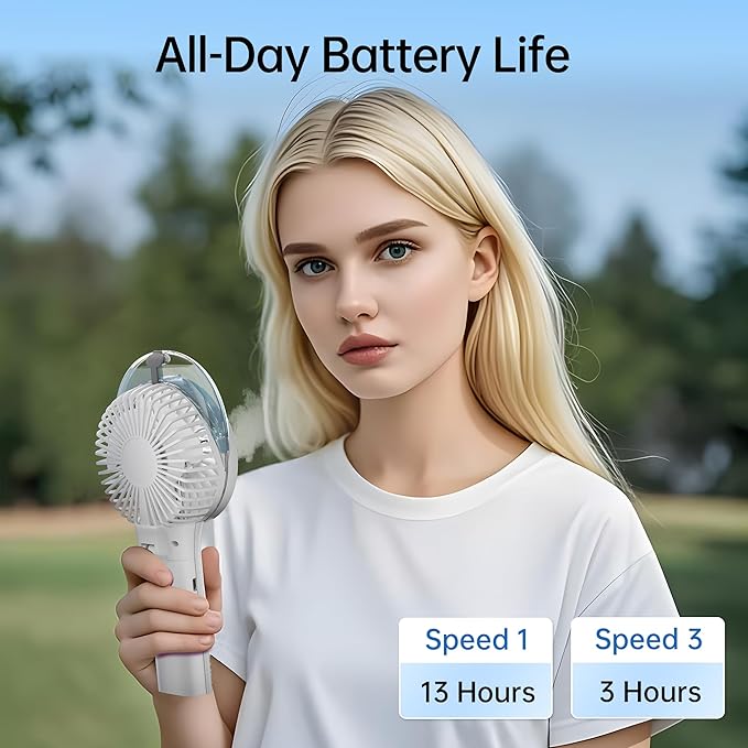 PANERGY Handheld Misting Fan – Rechargeable Battery Operated,Handheld Personal Fan with Mist Spray, Electric Hand Fans, 180° Foldable Mister Fans for Travel, Camping, Disney, Concerts, Office(White)