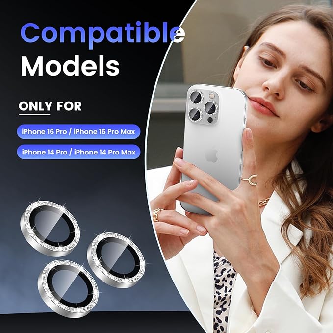 Tensea Camera Lens Protector Compatible for iPhone 16 Pro Max/16 Pro/14 Pro Max/14 Pro, Metal Aluminum Alloy Tempered Glass Cover Camera Screen Protector Accessories, Case Friendly