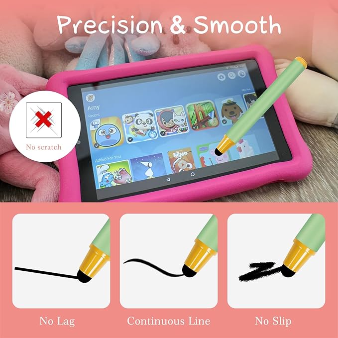 Kid-Friendly Stylus Pens for Touch Screens, Crayon Stylus Pen for iPhone Ipad Air Mini Pro, Fire HD Kids Tablet, Android Tablet, Dragon Touch - Blue Pink Green Purple Red (5 Pack)