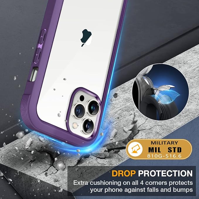 Miracase Glass Case for iPhone 13 Pro Max 6.7 inch, Upgrade Full-Body Clear Bumper Case with Built-in 9H Tempered Glass Screen Protector for iPhone 13 Pro Max, Purple