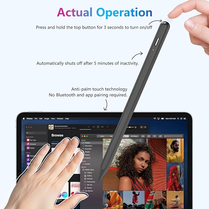Stylus Pen for iPad 10th 9th 8th 7th 6th Generation, 15Mins Fast Charge for Apple iPad Pencil with Pencil Holder, for iPad Pro 11/12.9 inch, for iPad Air 5th/4th/3th Gen, for iPad mini 6th/5th Gen