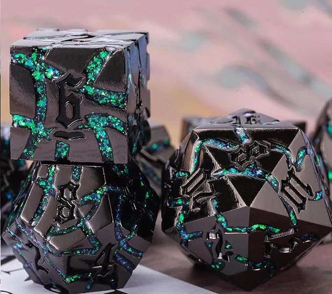 DND Crack Stripe Dice,Metallic Glitter Dice Set with Gift Box,Metal Polyhedral D&D Dice for Role Playing Game