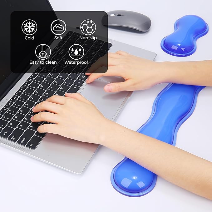 Gel Wrist Rest for Keyboard and Mouse, Wrist Rest for Keyboard, Mouse Wrist Support, Pain Relief, Cool Touch, Non-Skid, Keyboard Wrist pad