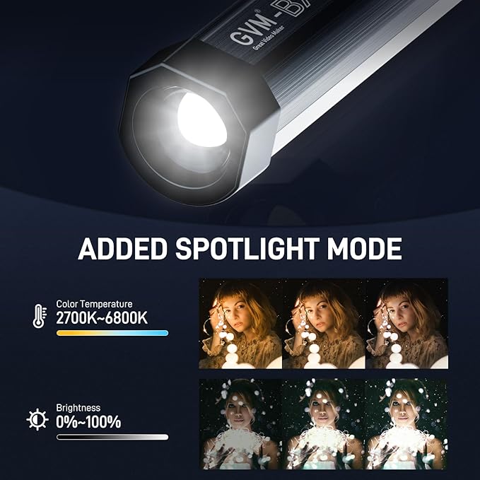GVM RGB Tube Light with Spotlight, Magnetic Handheld Photography Light, Full-Color LED Stick Light 2000K-10000K CRI97+ Video Light with 3300mAh Built-in Battery, 6 Pixel Effects 12 Lighting Scenes
