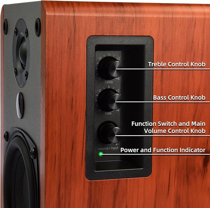 SINGING WOOD BT25 (2024 Version) Bluetooth Active Bookshelf Speakers for with Optical Aux inputs Subwoofer Line Out for PC, TVs, Turntable, Wooden Enclosure,80W - Cherry Wood