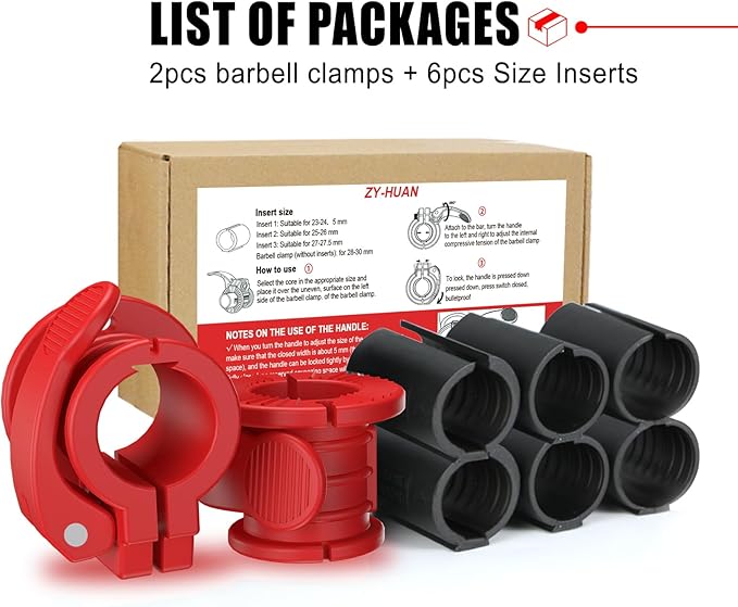 Barbell Clips 1 Inch Quick Release Weight Clamps 0.9-1.18inch Multi-Size Adjustable Olympic Clamps for Bars