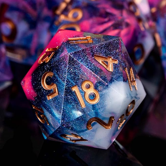 ARUOHHA Sharp Edges Dice Set DND Resin Lightning Dice with Box, Blue Purple Polyhedral Dragons Dice RPG Role Playing Games, Dungeons D and D Dice Set D20 D12 D10 D8 D6 D4