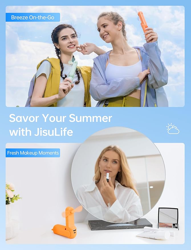 JISULIFE Handheld Mini Fan, 3 IN 1 USB Rechargeable Portable Fan [12-19 Working Hours] with Power Bank, Flashlight, Pocket Design for Travel/Summer/Concerts/Lash, Gifts for Women (Tropical Coral)