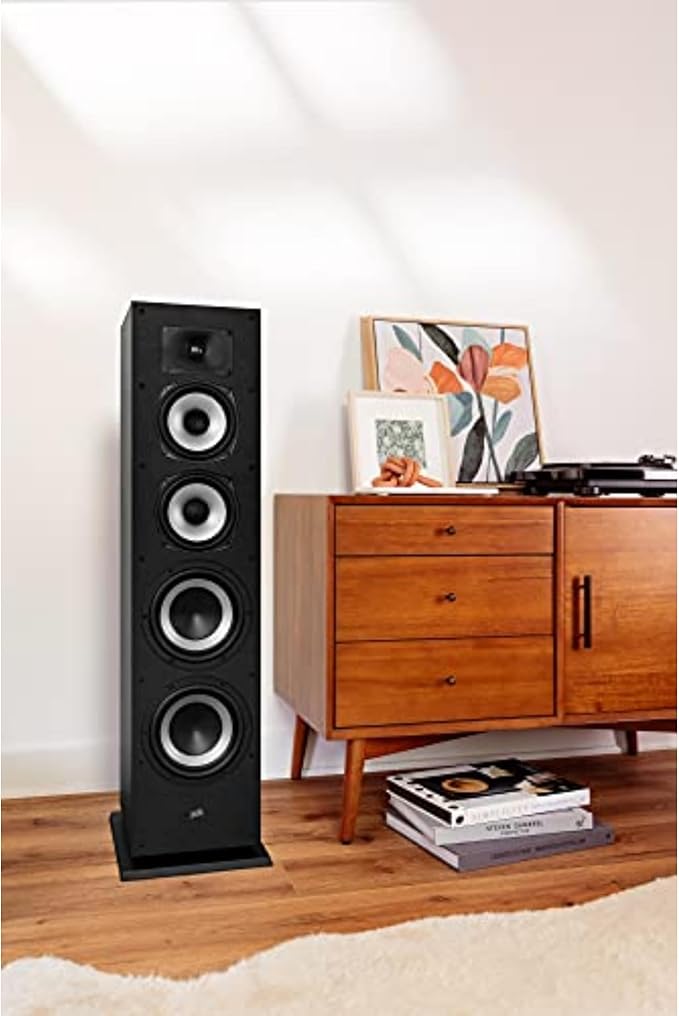 Polk Monitor XT70 Large Tower Speaker - Hi-Res Audio Certified, Dolby Atmos & DTS:X Compatible, 1" Tweeter, (2) 6.5" Dynamically Balanced Woofers, (2) 8" Passive Radiators (Single, Midnight Black)