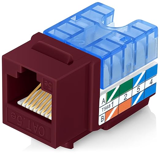 Everest 90° Angled RJ45 Cat5e Keystone Jacks 50-Pack in Red - Slim Profile Female RJ45 Connectors - Cat 5e Keystone Jack - Compatible with 90° Angled Speed Termination Tool - easyJACK (B094WB91H3)