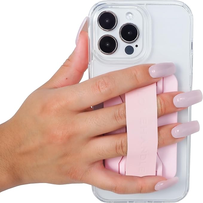 LoveHandle PRO MagSafe Compatible Magnetic Phone Grip w/Kickstand - Mount, Strap and Stand for Smartphone and Tablet - MagSafe Ring Included - Fits All Devices - Light Pink