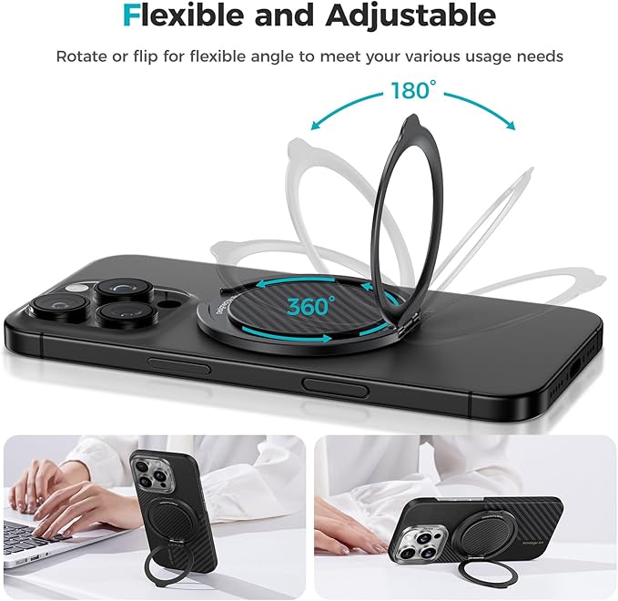 BENKS ArmorPop Magnetic Phone Grip & Stand for MagSafe, 360° Rotation Adjustable Phone Ring Holder for iPhone 17/16/15/14/13/12 Series, Durable Kevlar Design