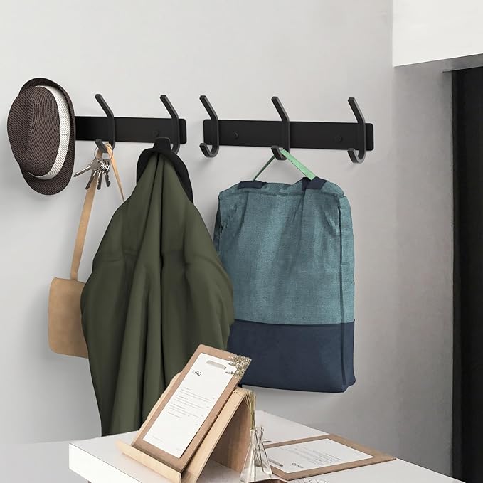 VAEHOLD 2PACK Coat Hooks Wall Hook for Hanging Clothes Robes Towels Hats Heavy Duty Coat Hanger Coat Rack Wall Mount with 3 Hooks - Black