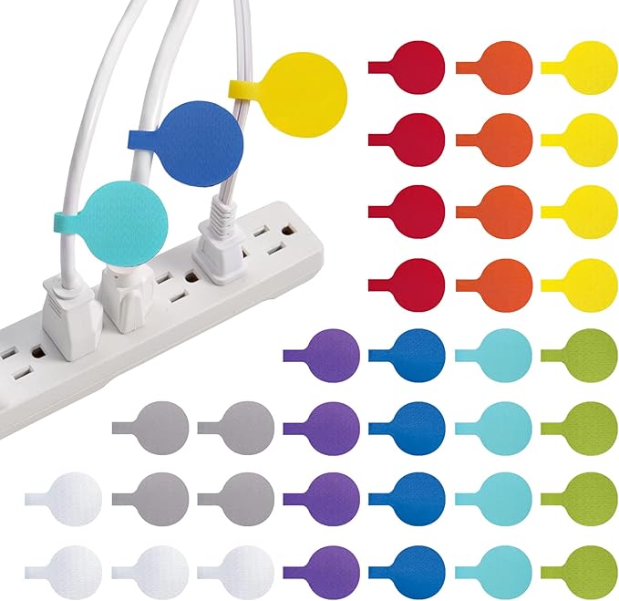Cable Labels - Wrap-It Storage - Circles, Multi-Color (36-Pack) - Color Coded Labels for Organizing, Wire Tags Write on Surface for Labels for Charging Cords and Electronics