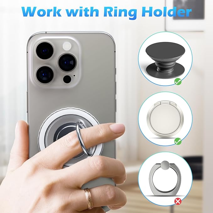 imluckies Magnetic Base Compatible with PopSocket Phone Grips and MagSafe iPhone Series Case, Removable Kindle/Phone Holder Base, Thin & Light Portable Plate, Matte Clear