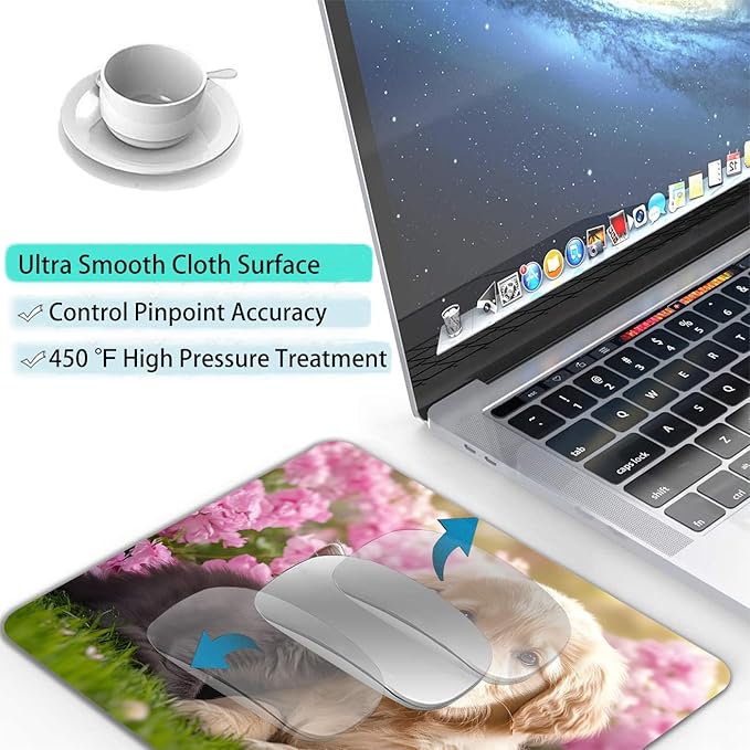 Kawaii Cat and Dog Custom Mouse Pad with Non-Slip Rubber, Small Square Design for Wireless Laptop & Computer Mouse Pads for Desk, 9.5 x 7.9 inch Smooth Surface for Gaming & Office