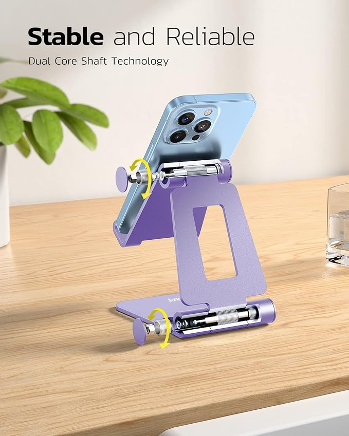 Nulaxy Dual Folding Cell Phone Stand, Fully Adjustable Foldable Desktop Phone Holder Cradle Dock Compatible with iPhone 17 16 15 14 13 12 11 Pro Max Xs Xr X 8, Nintendo Switch, All Phones - Purple